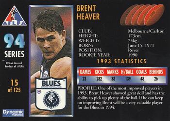 1994 Dynamic AFLPA #15 Brent Heaver Back